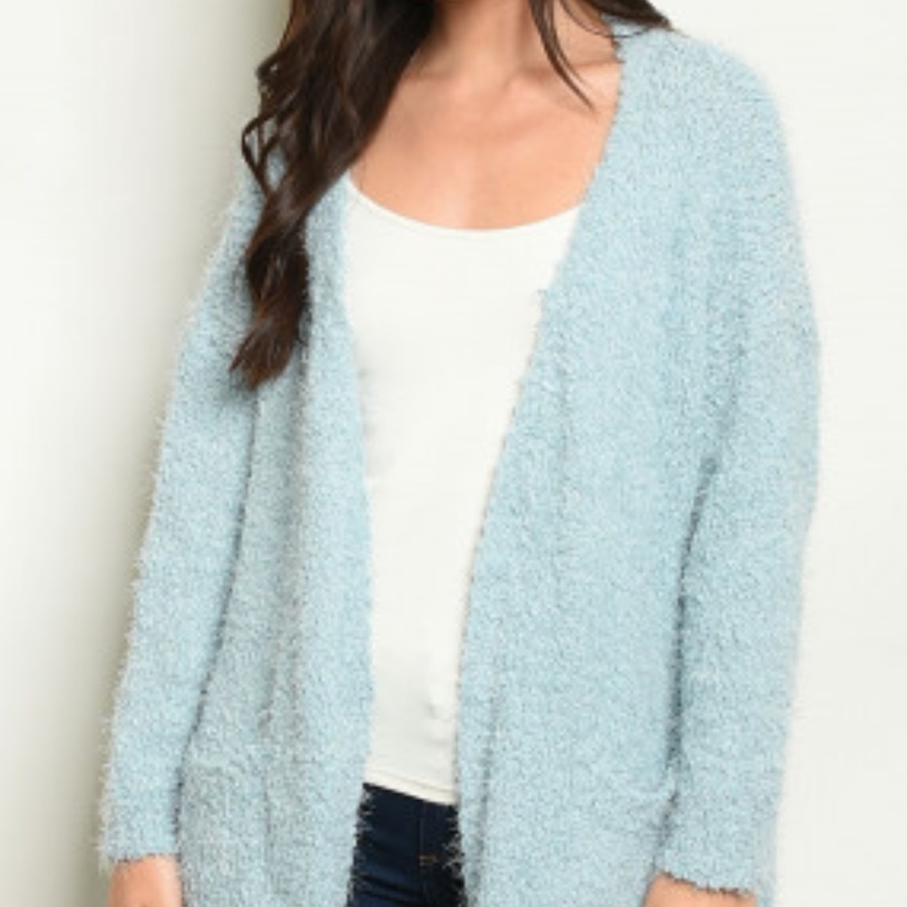 SKY BLUE OVERSIZED FUZZY CARDIGAN/ SWEATER - Picture 2 of 8